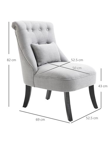 HOMCOM Fabric Single Sofa Dining Chair Tub Chair Upholstered W/ Pillow Solid Wood Leg Home Living Room Furniture Grey 833-727V71