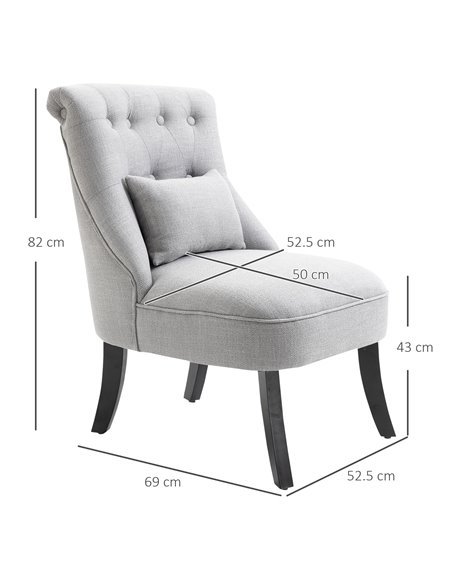 HOMCOM Fabric Single Sofa Dining Chair Tub Chair Upholstered W/ Pillow Solid Wood Leg Home Living Room Furniture Grey 833-727V71 - pic 60404 | FastDaddyshop
