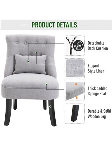 HOMCOM Fabric Single Sofa Dining Chair Tub Chair Upholstered W/ Pillow Solid Wood Leg Home Living Room Furniture Grey 833-727V71