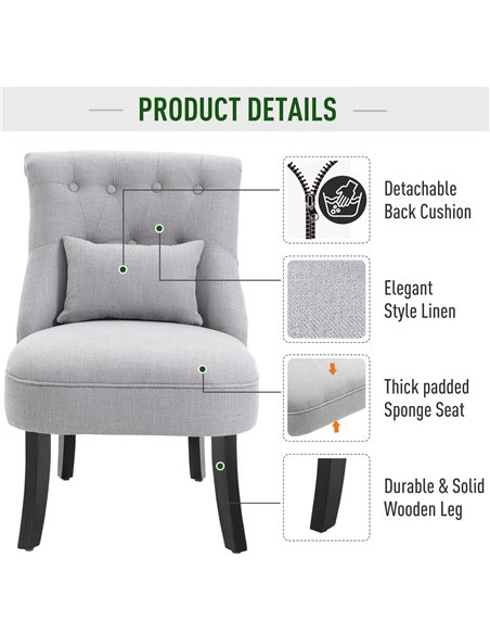 HOMCOM Fabric Single Sofa Dining Chair Tub Chair Upholstered W/ Pillow Solid Wood Leg Home Living Room Furniture Grey 833-727V71 - pic 60407 | FastDaddyshop