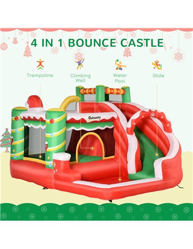 Outsunny Kids Bounce Castle House Inflatable Trampoline Slide Water Pool Climbing Wall 4 in 1 with Inflator Carrybag for Kids Ag