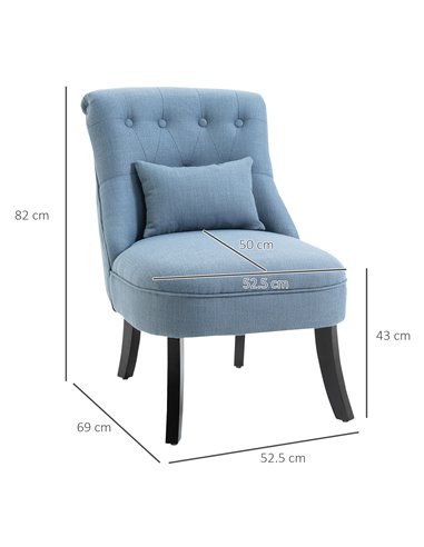 HOMCOM Fabric Single Sofa Dining Chair Tub Chair Upholstered W/ Pillow Solid Wood Leg Home Living Room Furniture Blue 833-727V71
