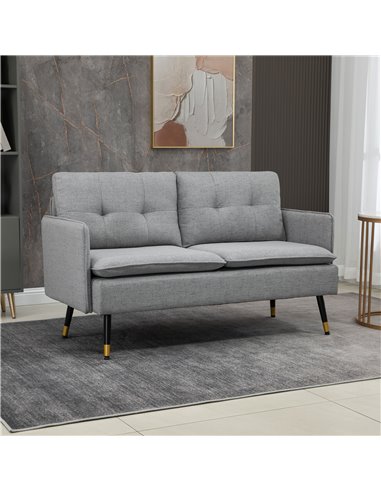 HOMCOM 2 Seater Sofas for Living Room, Fabric Couch, Button Tufted Love Seat with Cushions, Grey 839-622V70GY