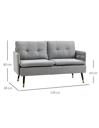 HOMCOM 2 Seater Sofas for Living Room, Fabric Couch, Button Tufted Love Seat with Cushions, Grey 839-622V70GY