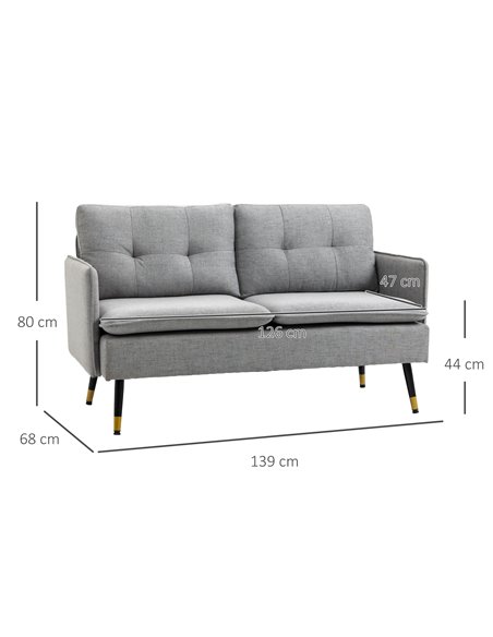 HOMCOM 2 Seater Sofas for Living Room, Fabric Couch, Button Tufted Love Seat with Cushions, Grey 839-622V70GY - pic 60440 | FastDaddyshop