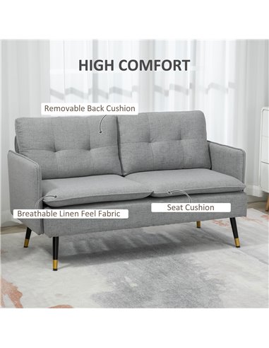 HOMCOM 2 Seater Sofas for Living Room, Fabric Couch, Button Tufted Love Seat with Cushions, Grey 839-622V70GY