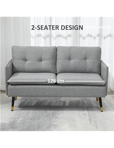 HOMCOM 2 Seater Sofas for Living Room, Fabric Couch, Button Tufted Love Seat with Cushions, Grey 839-622V70GY