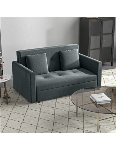 HOMCOM 2 Seater Sofa Bed, Convertible Bed Settee, Modern Fabric Loveseat Sofa Couch w/ 2 Cushions, Hidden Storage for Guest Room