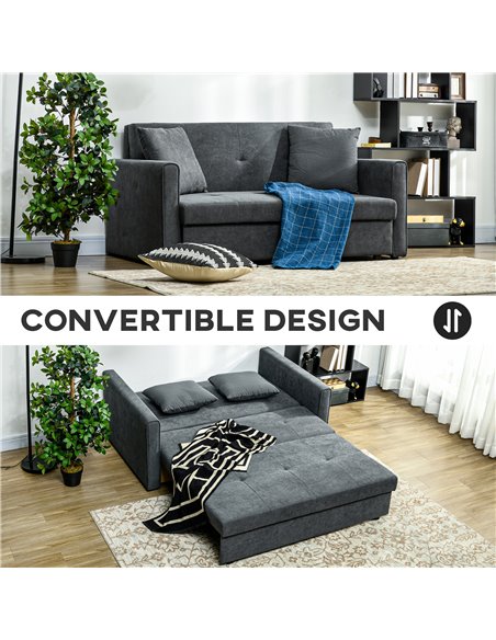 HOMCOM 2 Seater Sofa Bed, Convertible Bed Settee, Modern Fabric Loveseat Sofa Couch w/ 2 Cushions, Hidden Storage for Guest Room - pic 60450 | FastDaddyshop