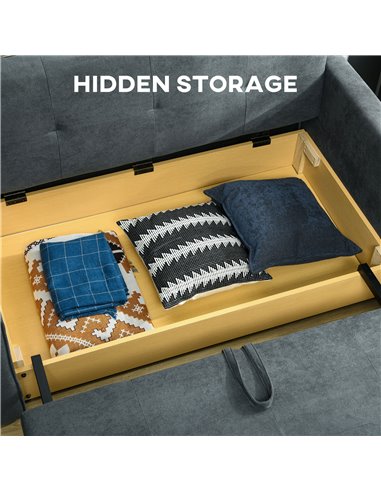 HOMCOM 2 Seater Sofa Bed, Convertible Bed Settee, Modern Fabric Loveseat Sofa Couch w/ 2 Cushions, Hidden Storage for Guest Room