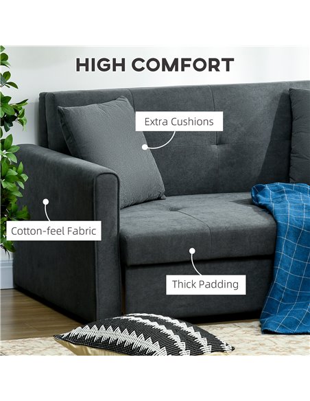 HOMCOM 2 Seater Sofa Bed, Convertible Bed Settee, Modern Fabric Loveseat Sofa Couch w/ 2 Cushions, Hidden Storage for Guest Room - pic 60452 | FastDaddyshop