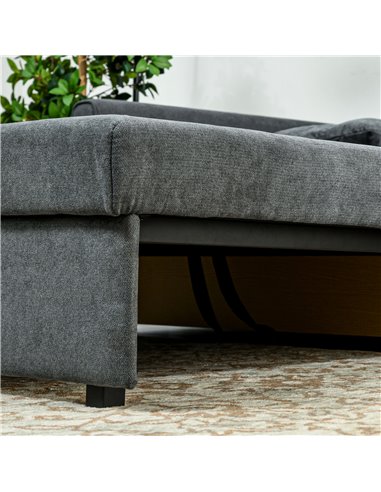 HOMCOM 2 Seater Sofa Bed, Convertible Bed Settee, Modern Fabric Loveseat Sofa Couch w/ 2 Cushions, Hidden Storage for Guest Room