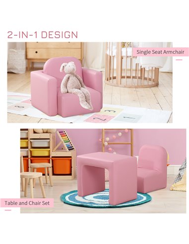 HOMCOM 2 In 1 Toddler Sofa Chair,  48 x 44 x 41 cm, for Game Relax Playroom, Pink 310-021V70PK