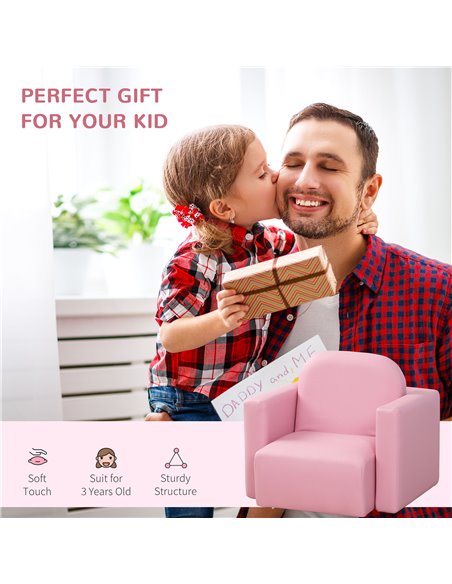 HOMCOM 2 In 1 Toddler Sofa Chair,  48 x 44 x 41 cm, for Game Relax Playroom, Pink 310-021V70PK - pic 60460 | FastDaddyshop