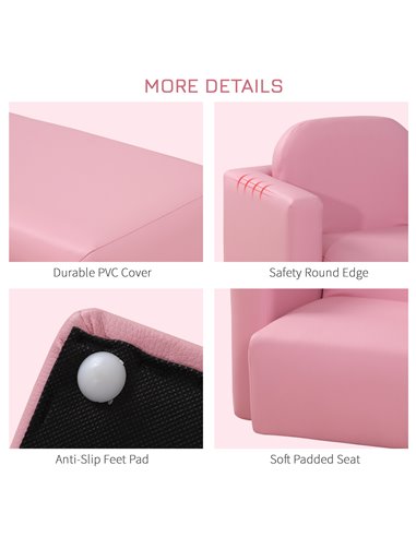 HOMCOM 2 In 1 Toddler Sofa Chair,  48 x 44 x 41 cm, for Game Relax Playroom, Pink 310-021V70PK