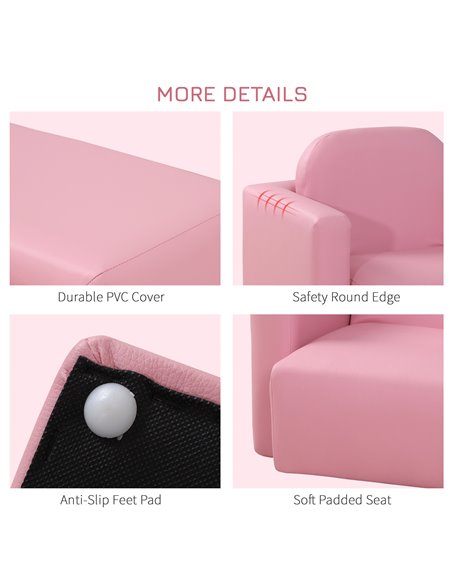 HOMCOM 2 In 1 Toddler Sofa Chair,  48 x 44 x 41 cm, for Game Relax Playroom, Pink 310-021V70PK - pic 60461 | FastDaddyshop