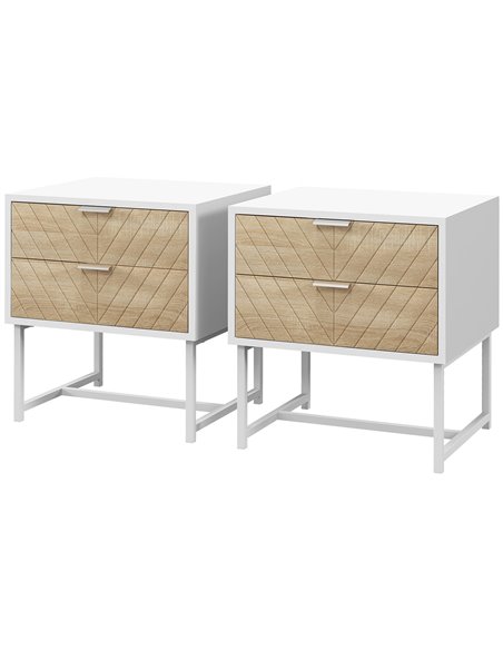 HOMCOM Modern Bedside Table Set of 2, White and Oak 831-P069 - pic 60474 | FastDaddyshop