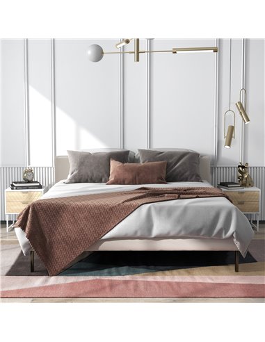 HOMCOM Modern Bedside Table Set of 2, with 2 Drawers and Metal Frame, Sofa Side Table, White and Oak 831-P069