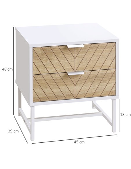 HOMCOM Modern Bedside Table Set of 2, with 2 Drawers and Metal Frame, Sofa Side Table, White and Oak 831-P069 - pic 60476 | FastDaddyshop
