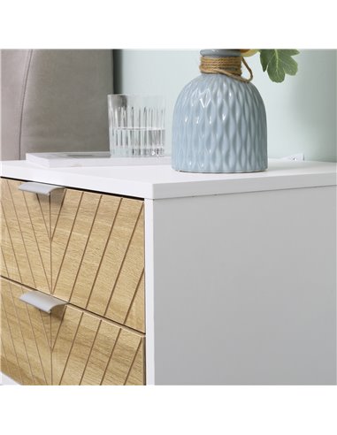 HOMCOM Modern Bedside Table Set of 2, with 2 Drawers and Metal Frame, Sofa Side Table, White and Oak 831-P069