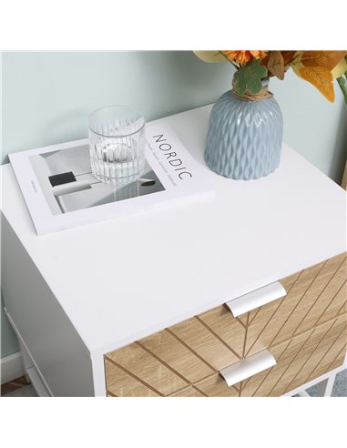 HOMCOM Modern Bedside Table Set of 2, with 2 Drawers and Metal Frame, Sofa Side Table, White and Oak 831-P069