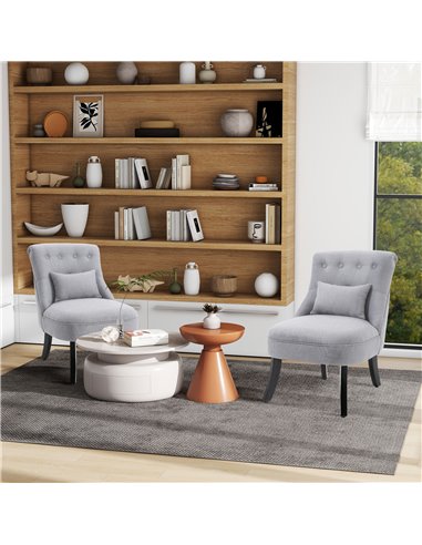 HOMCOM Fabric Single Sofa Dining Chair Tub Chair Upholstered W/ Pillow Solid Wood Leg Home Living Room Furniture Set of 2 Grey 8