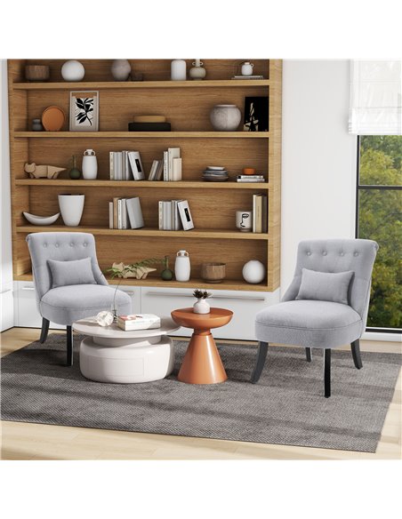 HOMCOM Fabric Single Sofa Dining Chair Tub Chair Upholstered W/ Pillow Solid Wood Leg Home Living Room Furniture Set of 2 Grey 8 - pic 60493 | FastDaddyshop