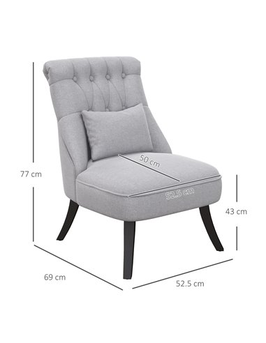 HOMCOM Fabric Single Sofa Dining Chair Tub Chair Upholstered W/ Pillow Solid Wood Leg Home Living Room Furniture Set of 2 Grey 8