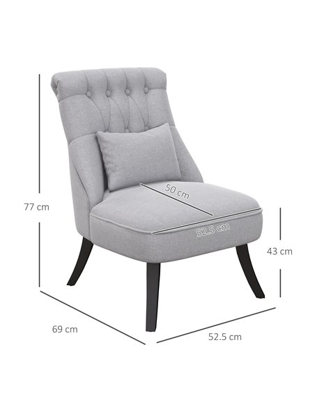 HOMCOM Fabric Single Sofa Dining Chair Tub Chair Upholstered W/ Pillow Solid Wood Leg Home Living Room Furniture Set of 2 Grey 8 - pic 60494 | FastDaddyshop