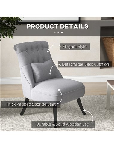 HOMCOM Fabric Single Sofa Dining Chair Tub Chair Upholstered W/ Pillow Solid Wood Leg Home Living Room Furniture Set of 2 Grey 8