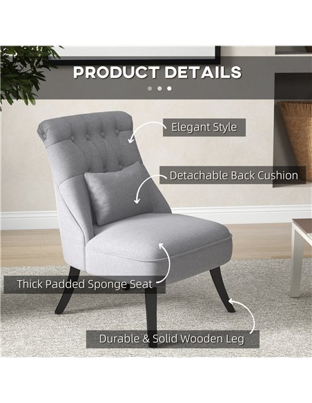 HOMCOM Fabric Single Sofa Dining Chair Tub Chair Upholstered W/ Pillow Solid Wood Leg Home Living Room Furniture Set of 2 Grey 8 - pic 60495 | FastDaddyshop