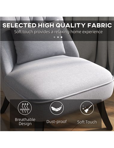 HOMCOM Fabric Single Sofa Dining Chair Tub Chair Upholstered W/ Pillow Solid Wood Leg Home Living Room Furniture Set of 2 Grey 8