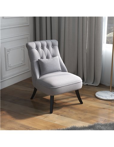 HOMCOM Fabric Single Sofa Dining Chair Tub Chair Upholstered W/ Pillow Solid Wood Leg Home Living Room Furniture Set of 2 Grey 8