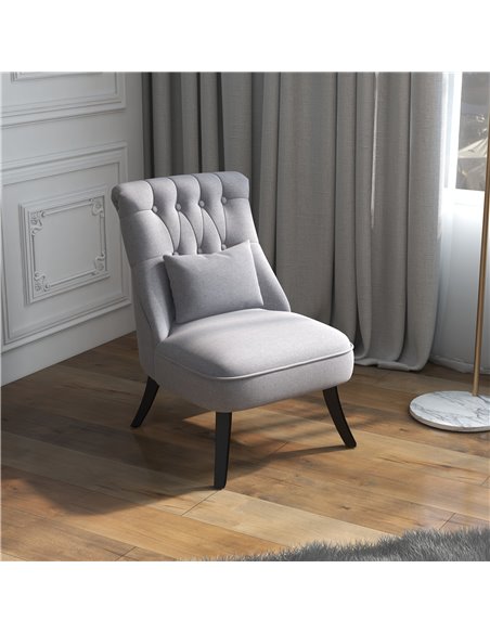 HOMCOM Fabric Single Sofa Dining Chair Tub Chair Upholstered W/ Pillow Solid Wood Leg Home Living Room Furniture Set of 2 Grey 8 - pic 60497 | FastDaddyshop