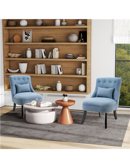 HOMCOM Fabric Single Sofa Dining Chair Tub Chair Upholstered W/ Pillow Solid Wood Leg Home Living Room Furniture Set of 2 Blue 8 - pic 60502 | FastDaddyshop