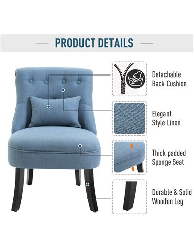 HOMCOM Fabric Single Sofa Dining Chair Tub Chair Upholstered W/ Pillow Solid Wood Leg Home Living Room Furniture Set of 2 Blue 8