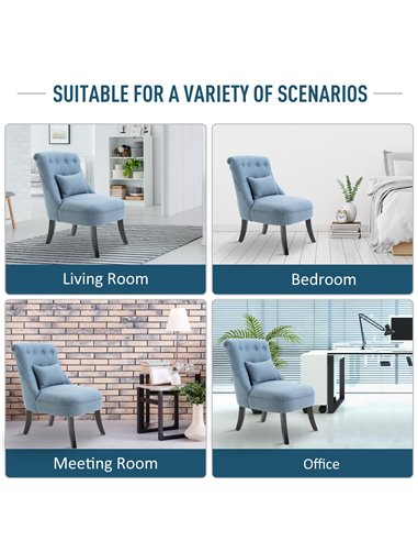 HOMCOM Fabric Single Sofa Dining Chair Tub Chair Upholstered W/ Pillow Solid Wood Leg Home Living Room Furniture Set of 2 Blue 8