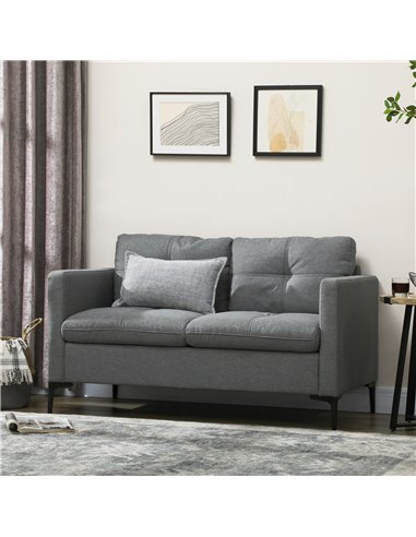 HOMCOM 133cm Loveseat Sofa, Modern Fabric Couch with Steel Legs, Upholstered 2 Seater Sofa for Living Room, Bedroom, Dark Grey 8