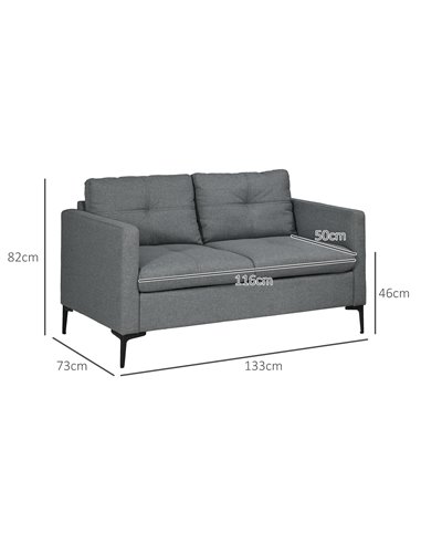 HOMCOM 133cm Loveseat Sofa, Modern Fabric Couch with Steel Legs, Upholstered 2 Seater Sofa for Living Room, Bedroom, Dark Grey 8