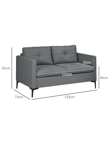 HOMCOM 133cm Loveseat Sofa, Modern Fabric Couch with Steel Legs, Upholstered 2 Seater Sofa for Living Room, Bedroom, Dark Grey 8 - pic 60512 | FastDaddyshop