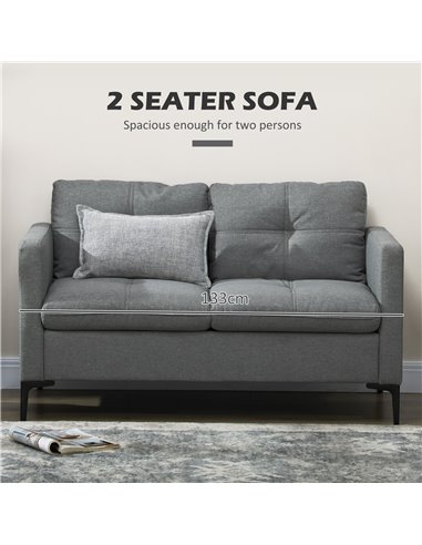 HOMCOM 133cm Loveseat Sofa, Modern Fabric Couch with Steel Legs, Upholstered 2 Seater Sofa for Living Room, Bedroom, Dark Grey 8