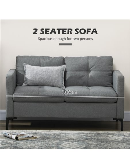 HOMCOM 133cm Loveseat Sofa, Modern Fabric Couch with Steel Legs, Upholstered 2 Seater Sofa for Living Room, Bedroom, Dark Grey 8 - pic 60513 | FastDaddyshop