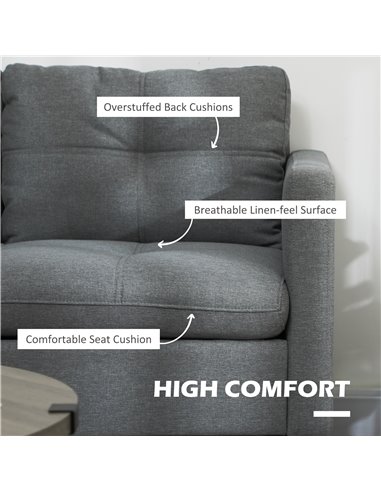 HOMCOM 133cm Loveseat Sofa, Modern Fabric Couch with Steel Legs, Upholstered 2 Seater Sofa for Living Room, Bedroom, Dark Grey 8