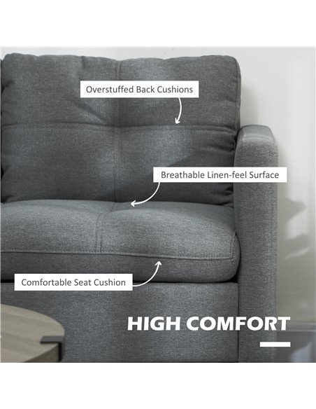 HOMCOM 133cm Loveseat Sofa, Modern Fabric Couch with Steel Legs, Upholstered 2 Seater Sofa for Living Room, Bedroom, Dark Grey 8 - pic 60514 | FastDaddyshop