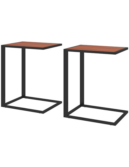 HOMCOM C-Shaped Sofa End Table Set of 2, Metal Frame Accent Couch Table for Living Room, Bedroom, Walnut and Black 838-P018 - pic 60519 | FastDaddyshop
