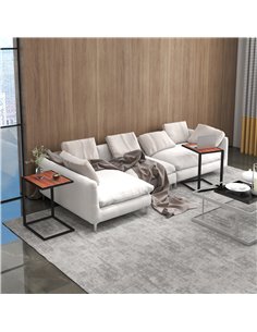 HOMCOM C-Shaped Sofa End Table Set of 2, Metal Frame Accent Couch Table for Living Room, Bedroom, Walnut and Black 838-P018 2