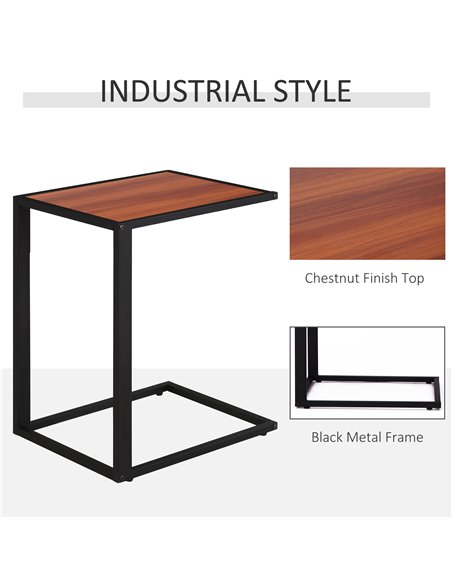 HOMCOM C-Shaped Sofa End Table Set of 2, Metal Frame Accent Couch Table for Living Room, Bedroom, Walnut and Black 838-P018 - pic 60522 | FastDaddyshop