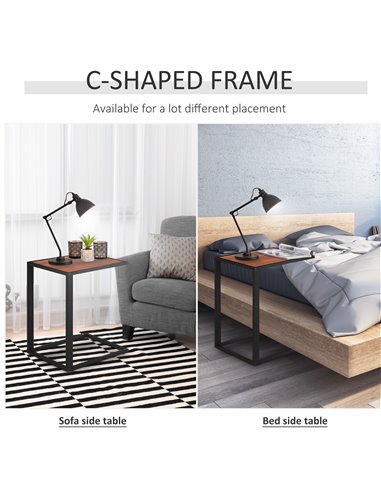 HOMCOM C-Shaped Sofa End Table Set of 2, Metal Frame Accent Couch Table for Living Room, Bedroom, Walnut and Black 838-P018