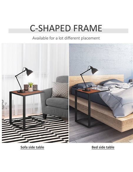 HOMCOM C-Shaped Sofa End Table Set of 2, Metal Frame Accent Couch Table for Living Room, Bedroom, Walnut and Black 838-P018 - pic 60523 | FastDaddyshop