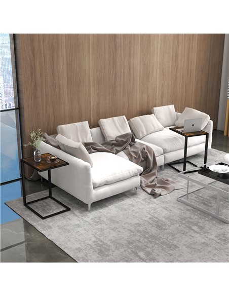 HOMCOM C-Shaped Side Table, Sofa End Table with Metal Frame, Accent Couch Table for Living room, Bedroom, Set of 2, Brown and Bl - pic 60529 | FastDaddyshop